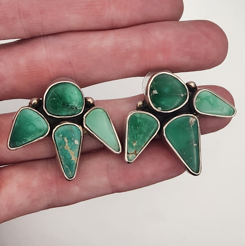Stunning Variscite Turquoise Cluster Sterling Silver Stud Earrings